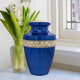 Blue Urns for Ashes - Handcrafted Cremation Urn, Large Burial Urns for Ashes Adult Male - Urns for Human Ashes Adult Female, Funeral Decorative Urns - Up to 200 LBS